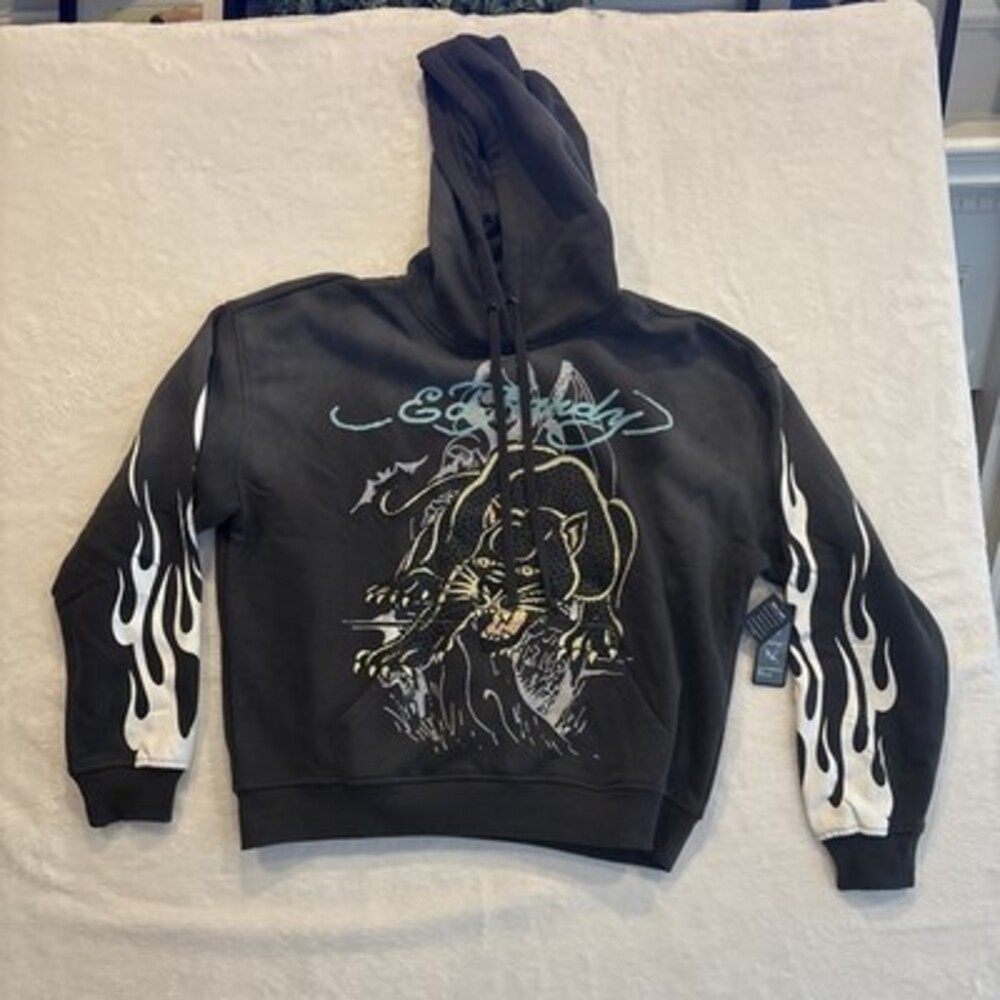 ed hardy hoodie mens large, Gray With Black Panthers